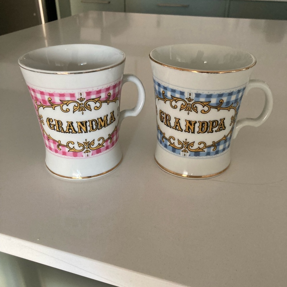 Vintage gold trim set of grandpa and grandma mugs
